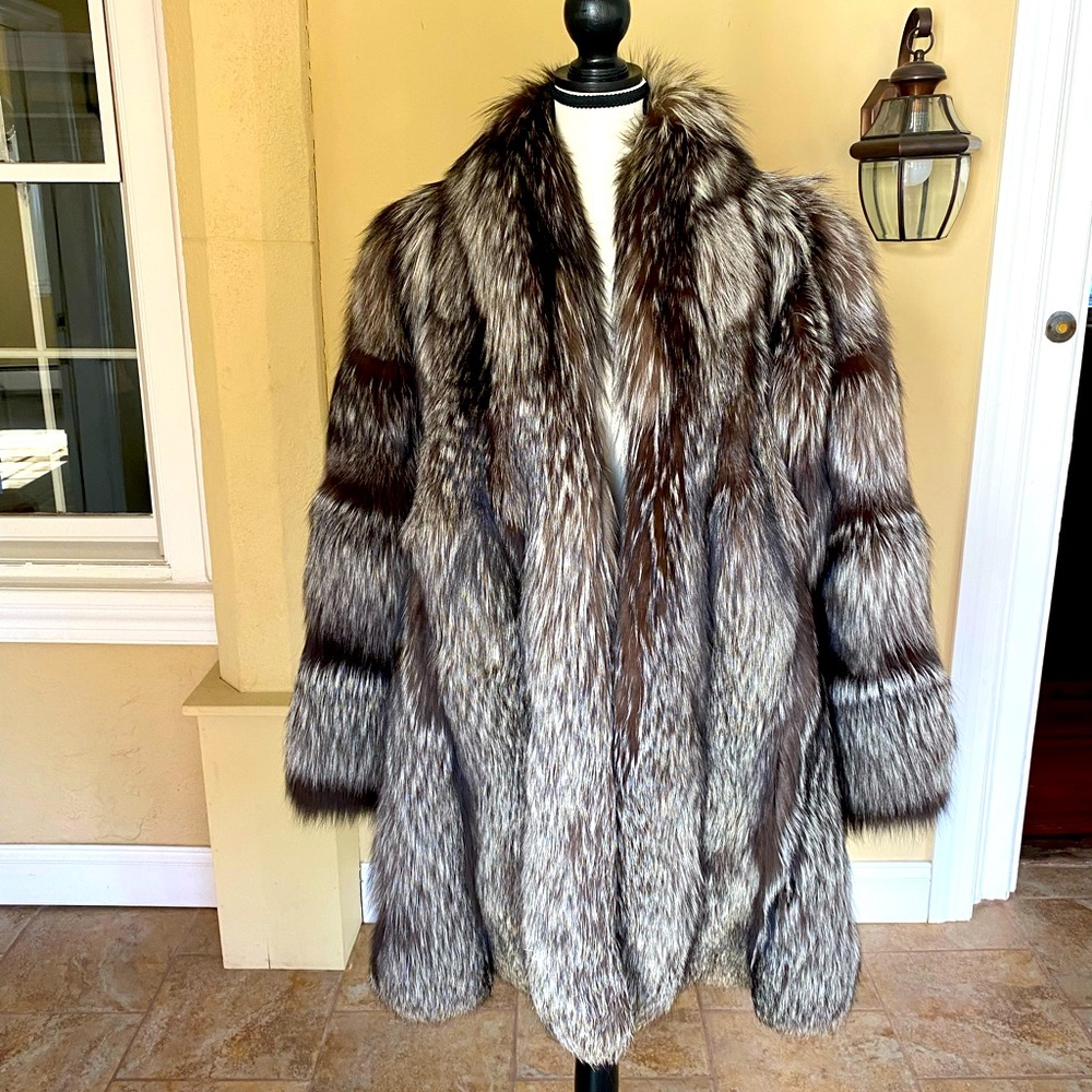 Real silver fox fur coat